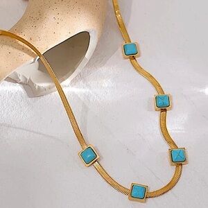 Turquoise Gold Plated Charm Pendant Necklace